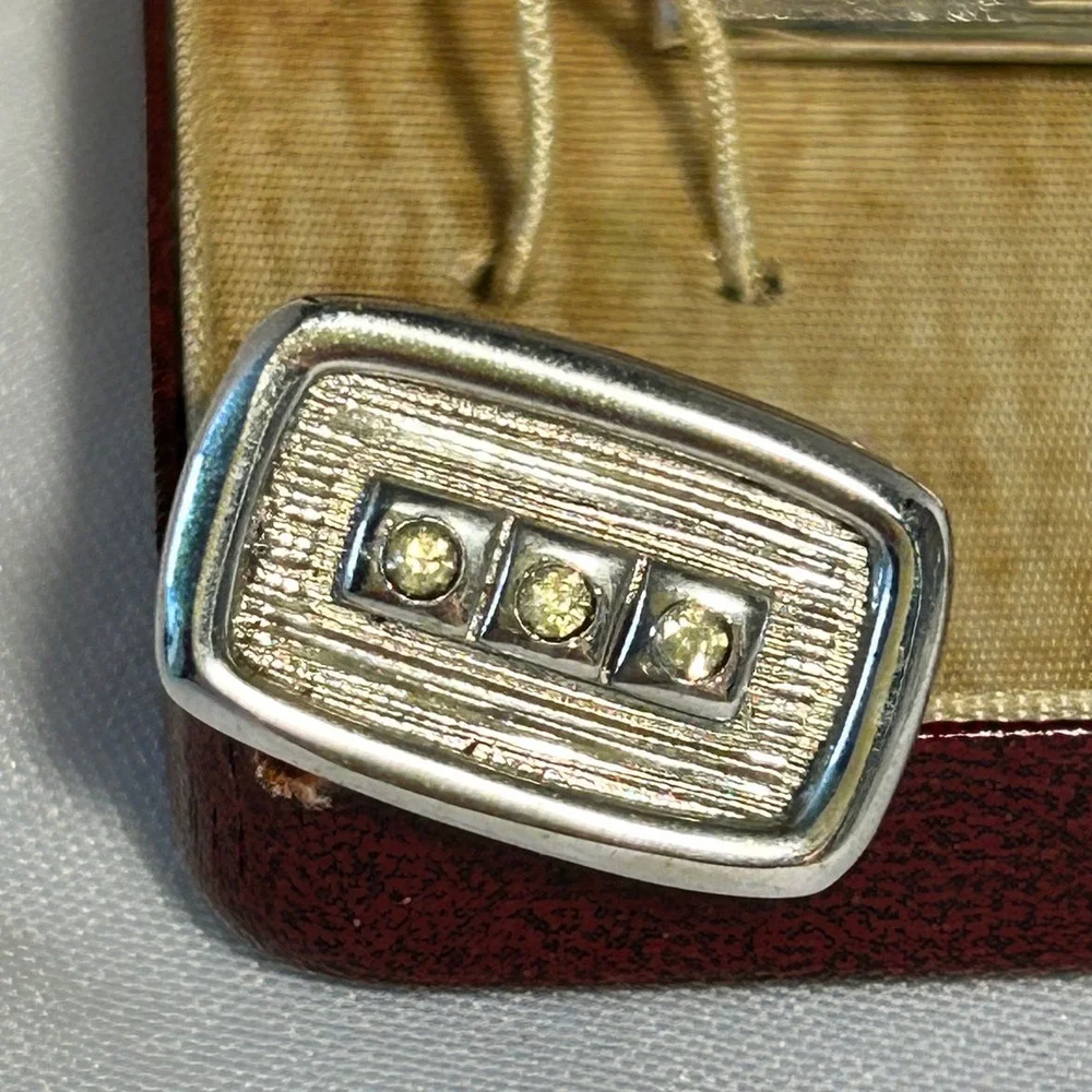 Topflight Silver Tone Mens Cufflinks and Tie Clip Set Sparkle‎ Stones Vintage